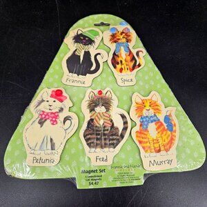 Frannie and Friends Cat Kitten Feline Magnet 5 Piece Set Holiday Christmas NEW